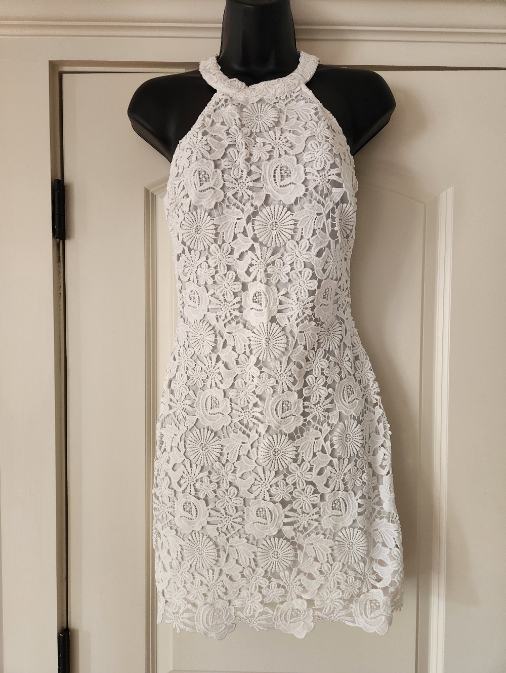Lulus Love Poem Lace White Floral Lace Halter Mini Women’s Dress S - Picture 4 of 13